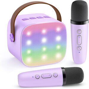 YLL Karaoke Machine Mini Speaker & 2 Wireless Mics - Purple Fun Party Magic